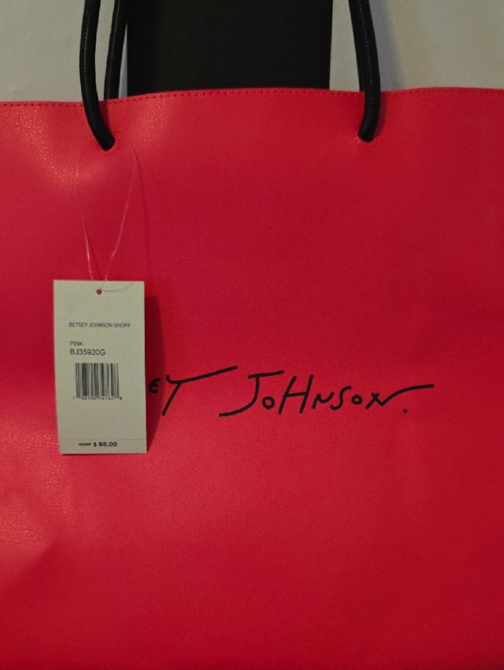Betsey Johnson Hot Pink Tote with Black Straps - Picture 2 of 3